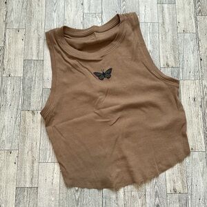 American Eagle Outfitters Tan Tank Top with Butterfly Design size XL